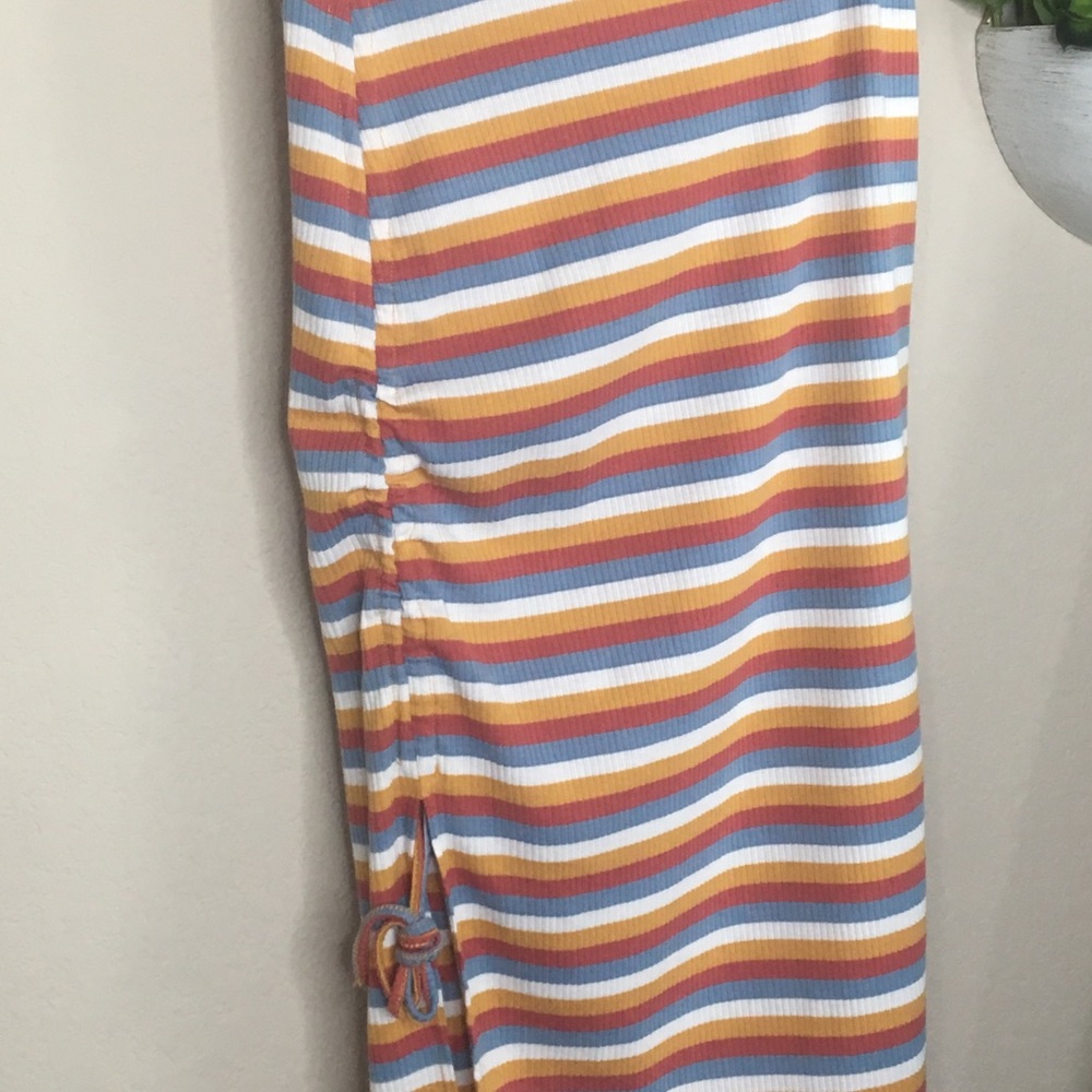 Multi- striped, maternity asymmetrical midi skirt